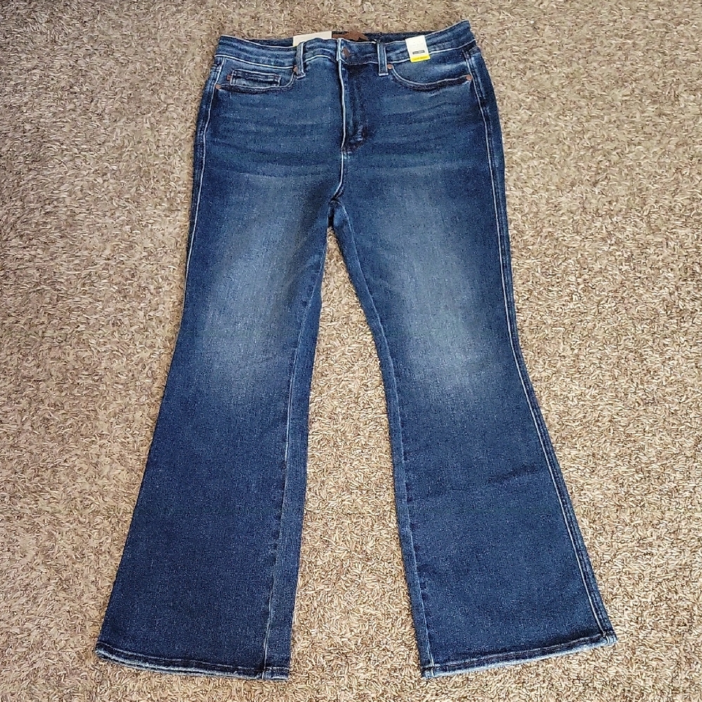 Judy Blue Jeans Whiskered Boot Cut Daisy Short Inseam 15 / 32 Dark Blue New